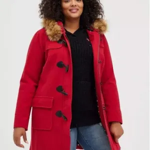 Torrid Red Pea Coat with Faux Fur Trim