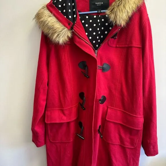 Torrid Red Pea Coat with Faux Fur Trim