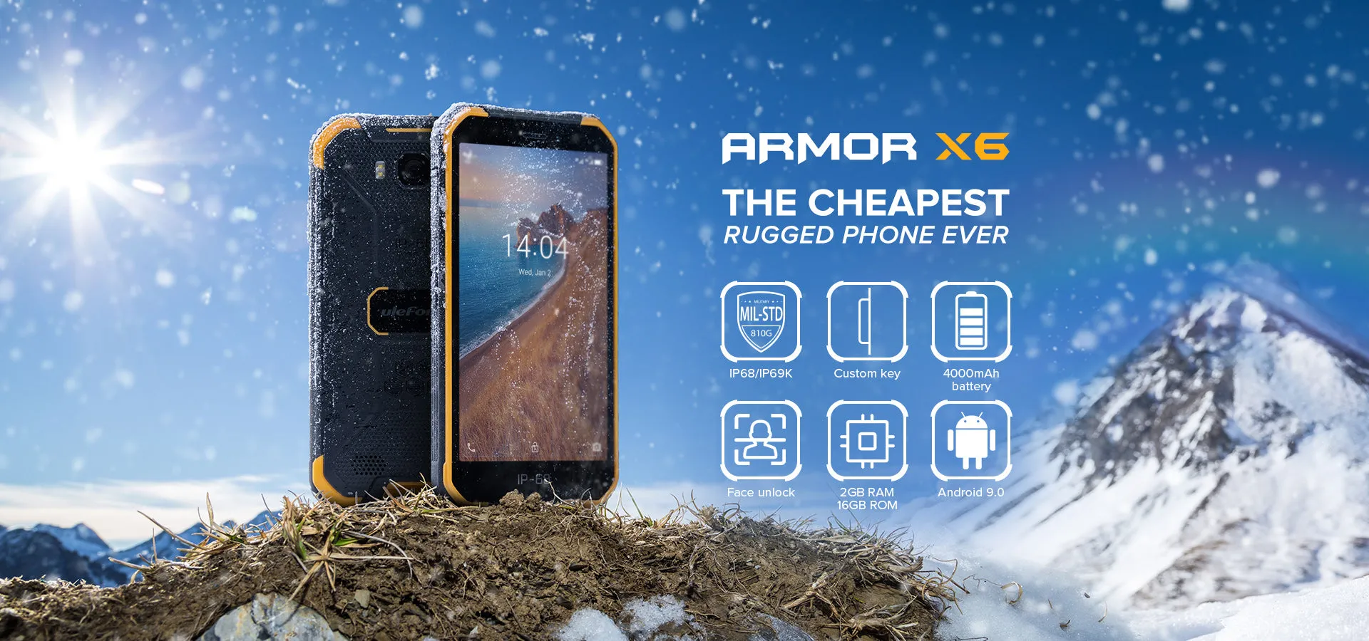 Ulefone Armor X6 Phone 5.0inch HD Screen 2G RAM 16GB ROM Memory 5MP 8MP Camera 4000mAh Battery Android 9.0 OS yellow