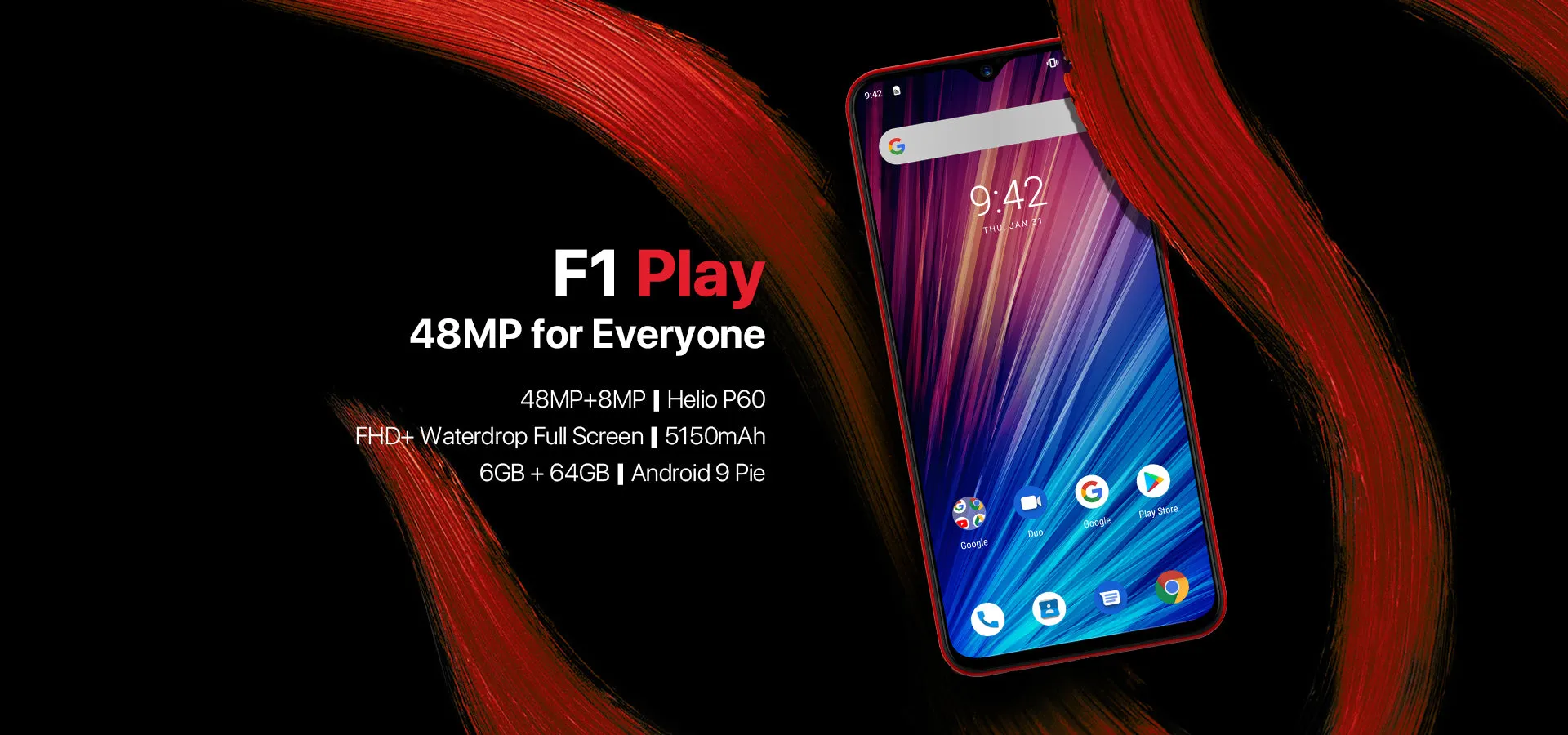 UMIDIGI F1 Play 4G Smartphone Mali G72 MP3 6GB RAM 64GB ROM 3 Cameras Fingerprint Sensor 5150mAh Battery Black Non-EU Version