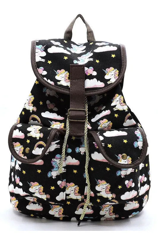 Unicorn Printed Canvas Backpack