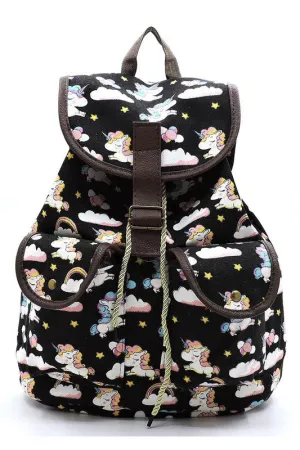 Unicorn Printed Canvas Backpack