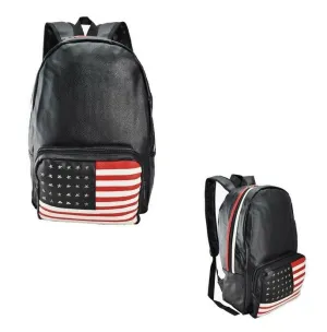 USA United States Stars and Stripes Black PU Faux Leather Star Studded Flag Back