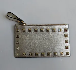 Valentino Garavani Rockstud Gold Leather Card Case Holder