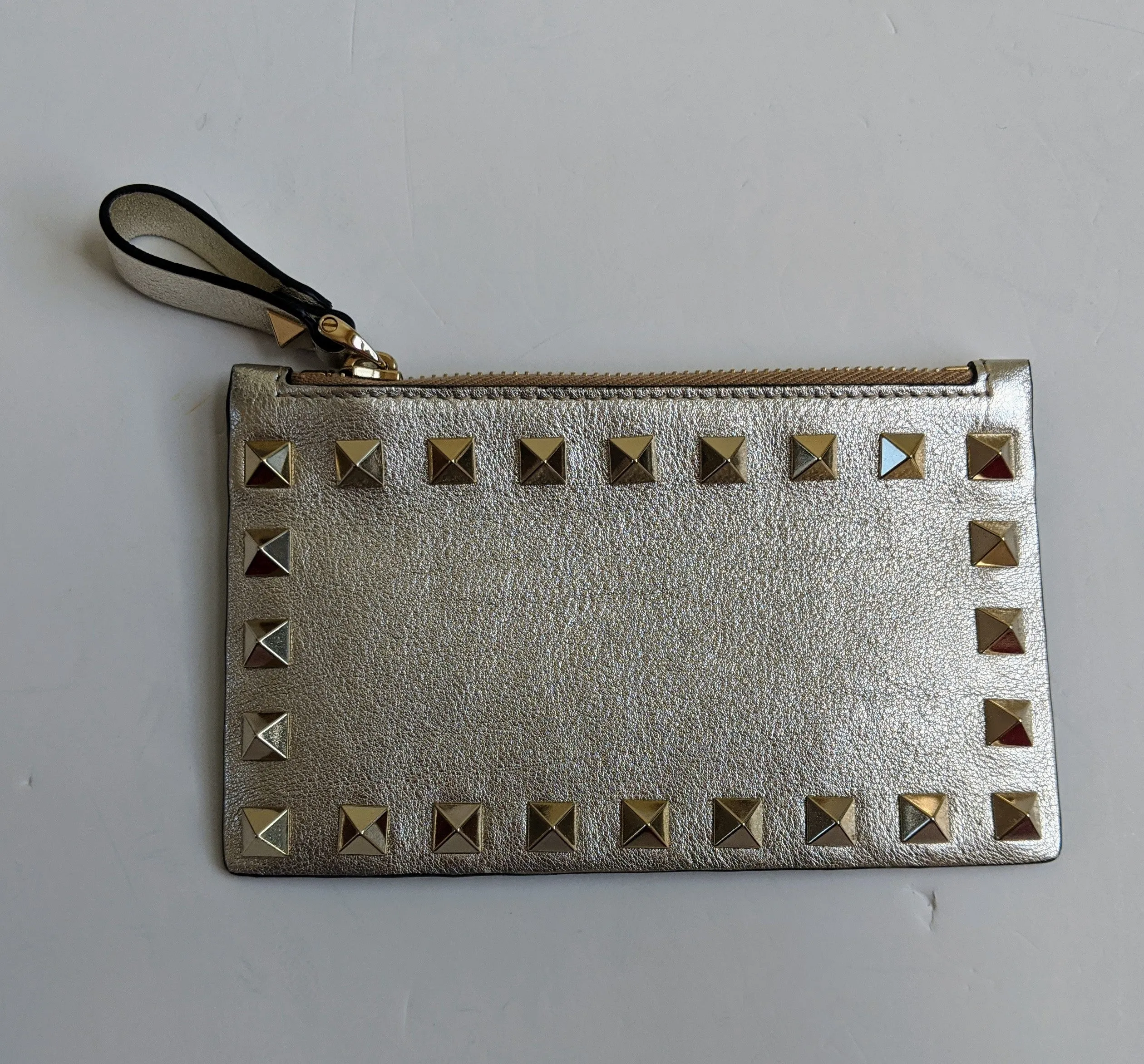 Valentino Garavani Rockstud Gold Leather Card Case Holder