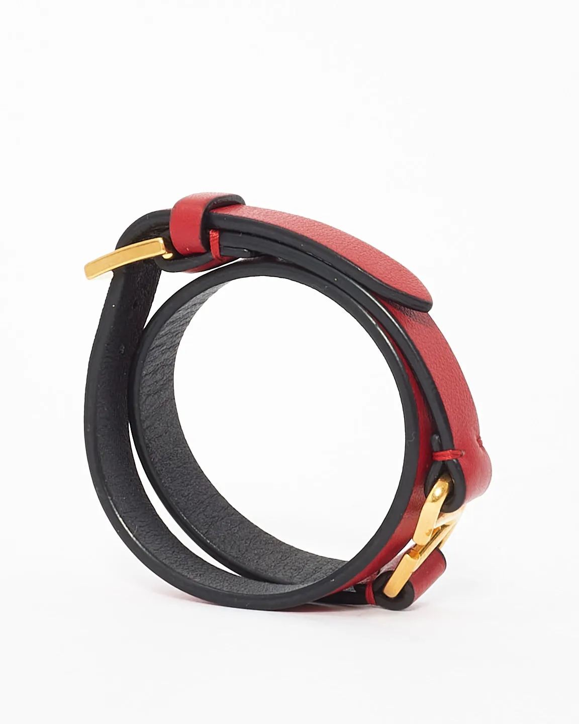 Valentino Red Leather V Logo Leather Bracelet