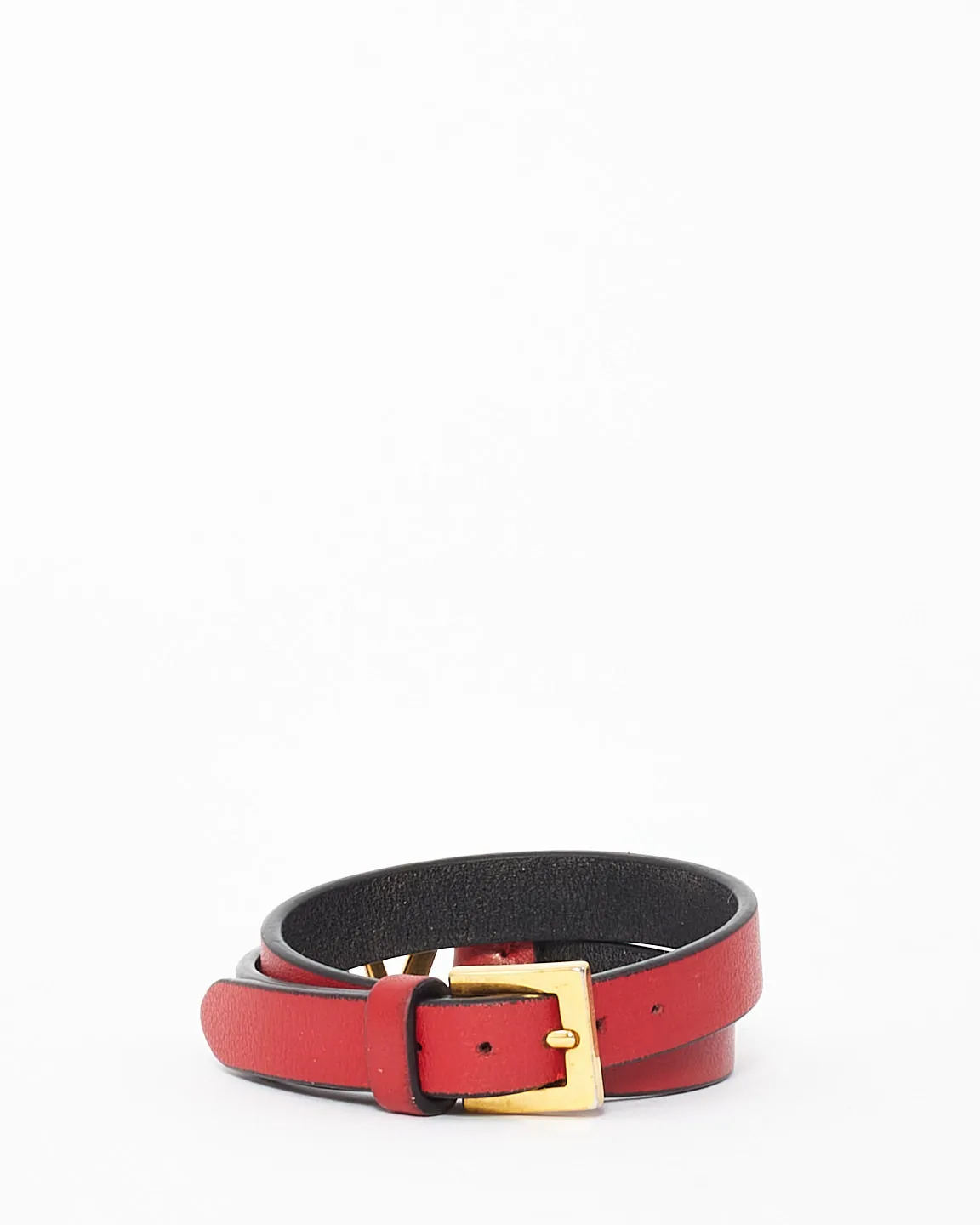 Valentino Red Leather V Logo Leather Bracelet