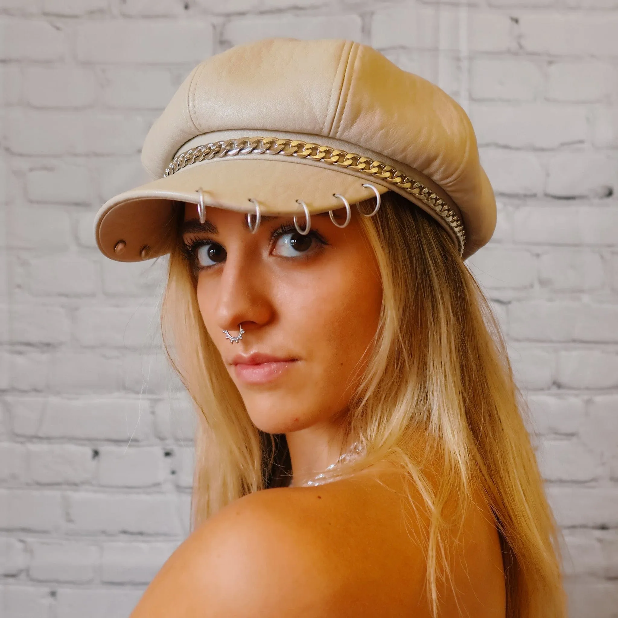 Vanilla Beige Vegan Leather Fisherman Cap