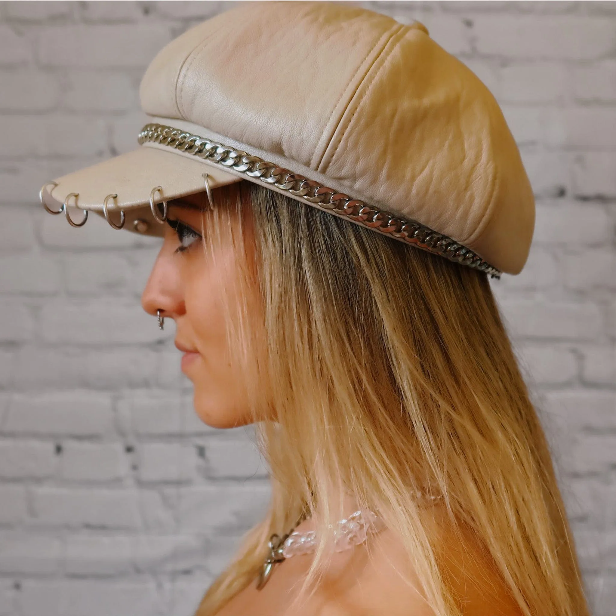 Vanilla Beige Vegan Leather Fisherman Cap