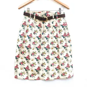 VINTAGE cottagecore granny floral pencil skirt with faux leather belt