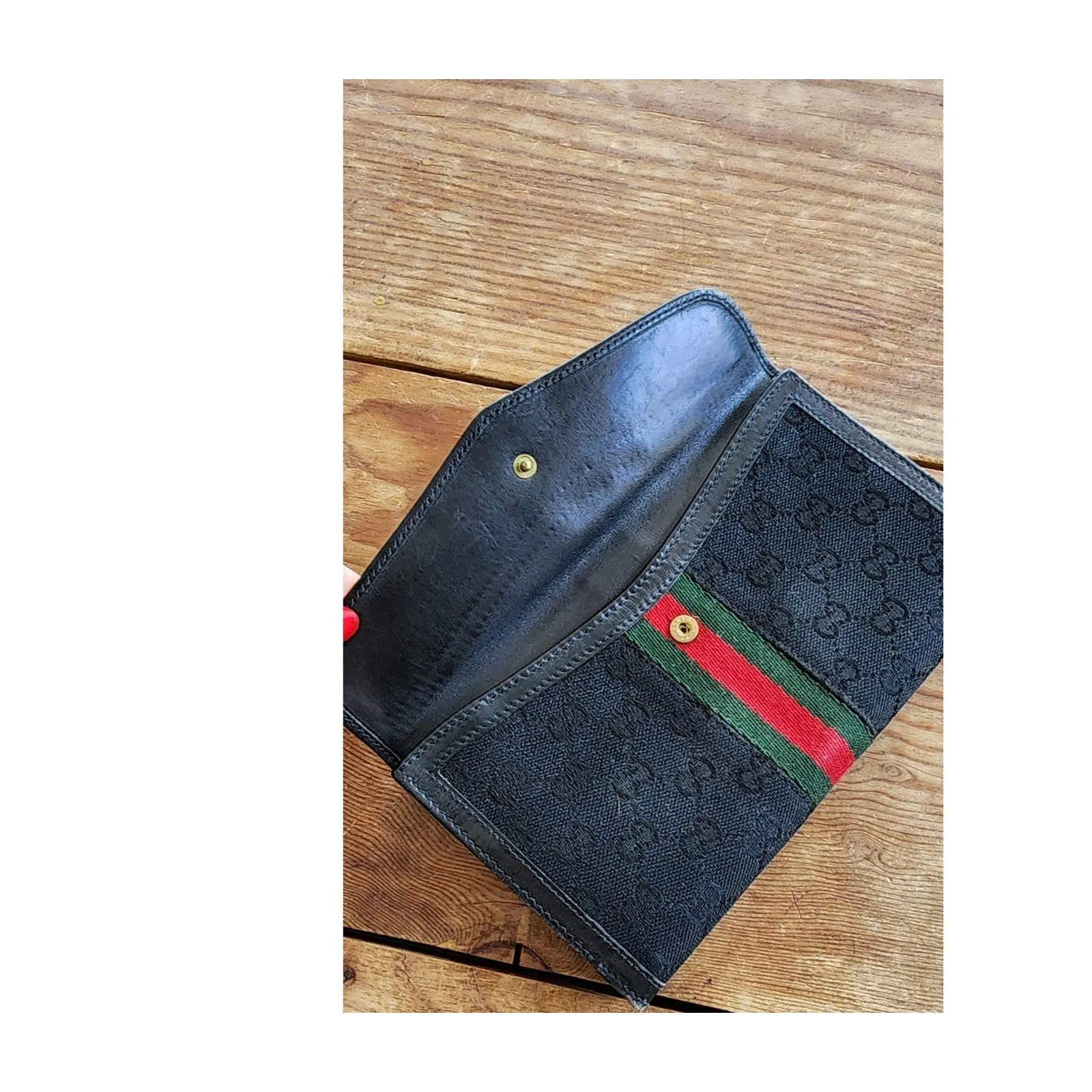 Vintage Gucci Wallet Sherry GG Canvas Monogrammed Red Green Stripe