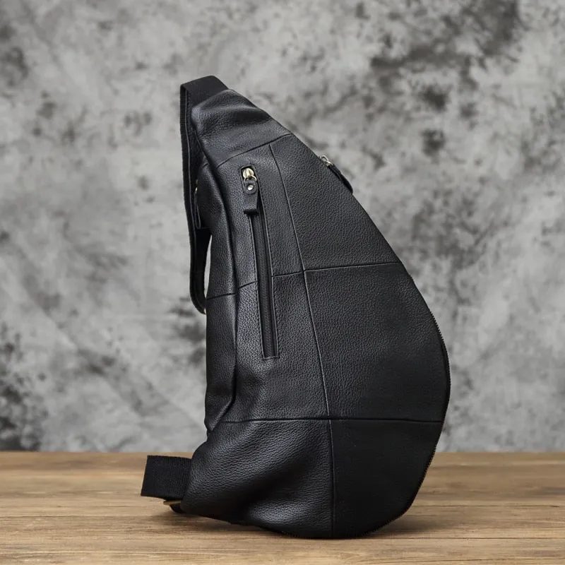 Vintage Leather Crossbody Bag Single Strap Backpack, Black/Dark Brown