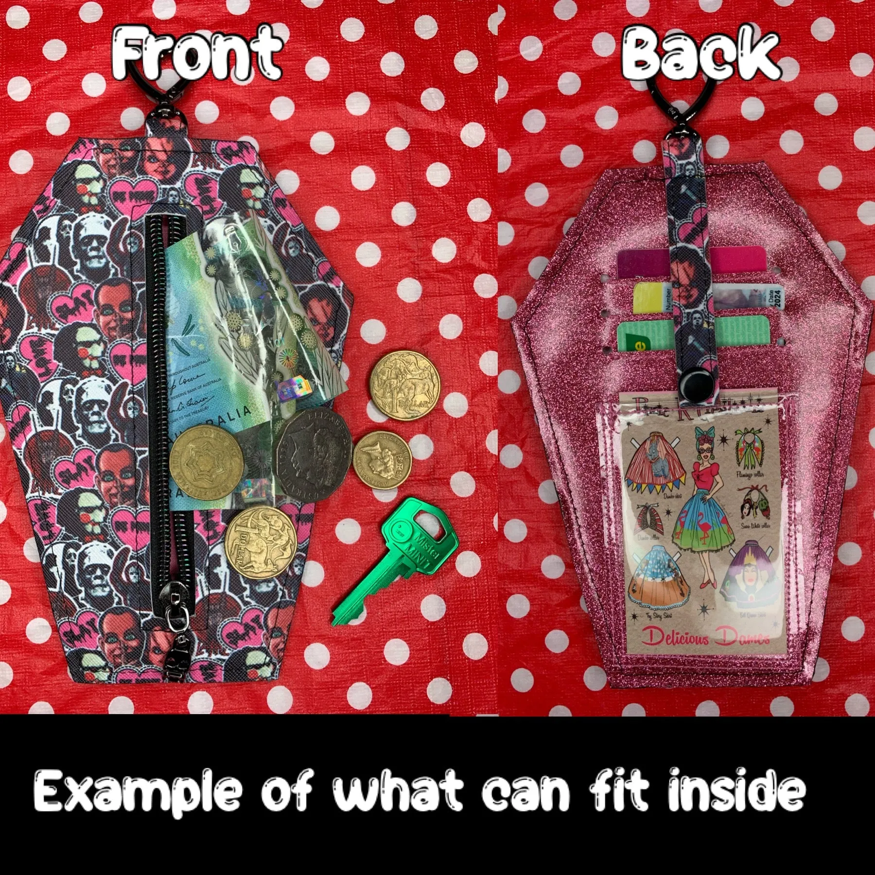 Wednesday black fan art coffin card ID purse