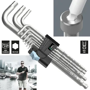 Wera Hex Key Set Stainless Steel Metric 3950/9 Hex Plus L-Key Set 1.5-10mm 9 Pieces