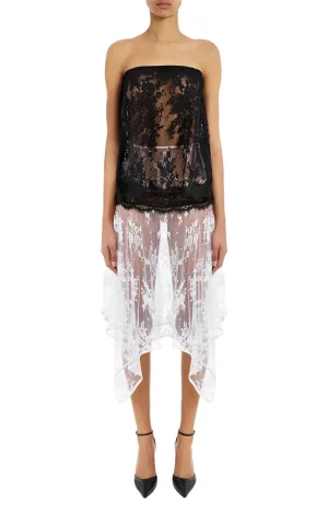 White Lace Asymmetrical Skirt With Black Lace Detail