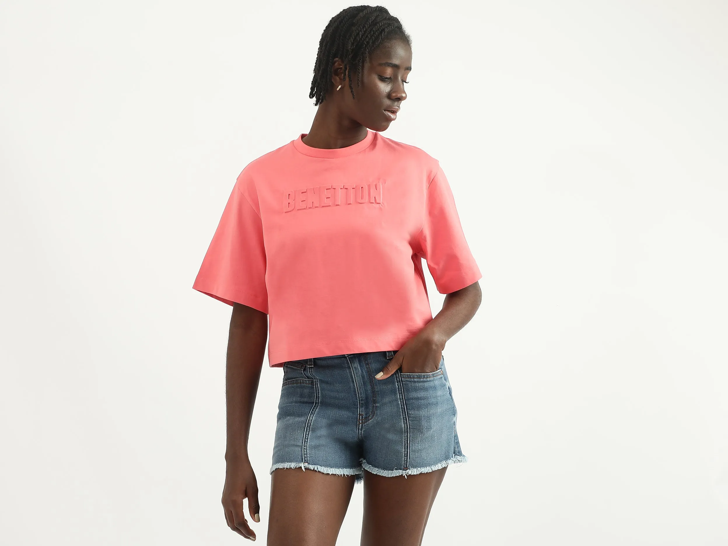 Women Embossed Round Neck T-shirt
