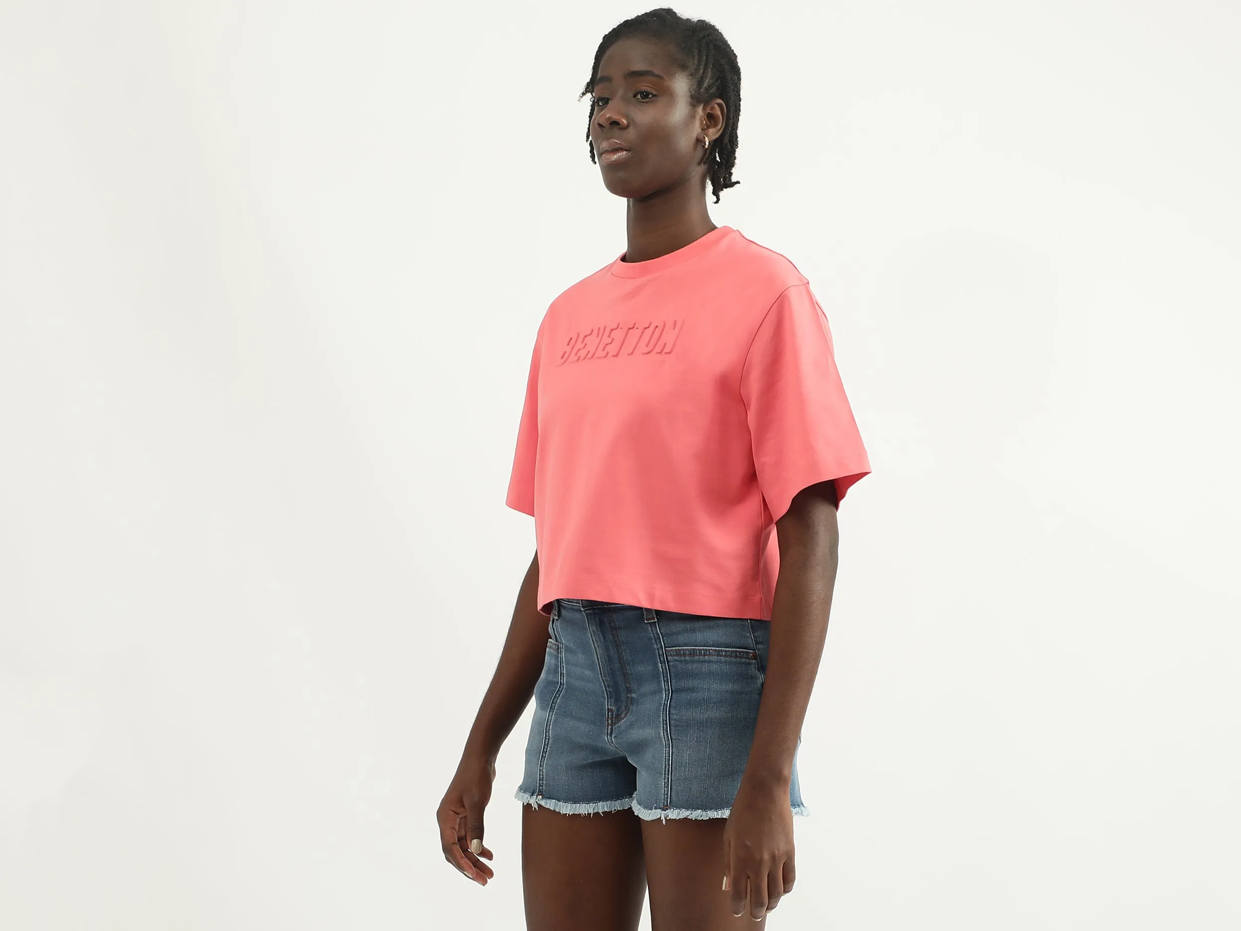 Women Embossed Round Neck T-shirt