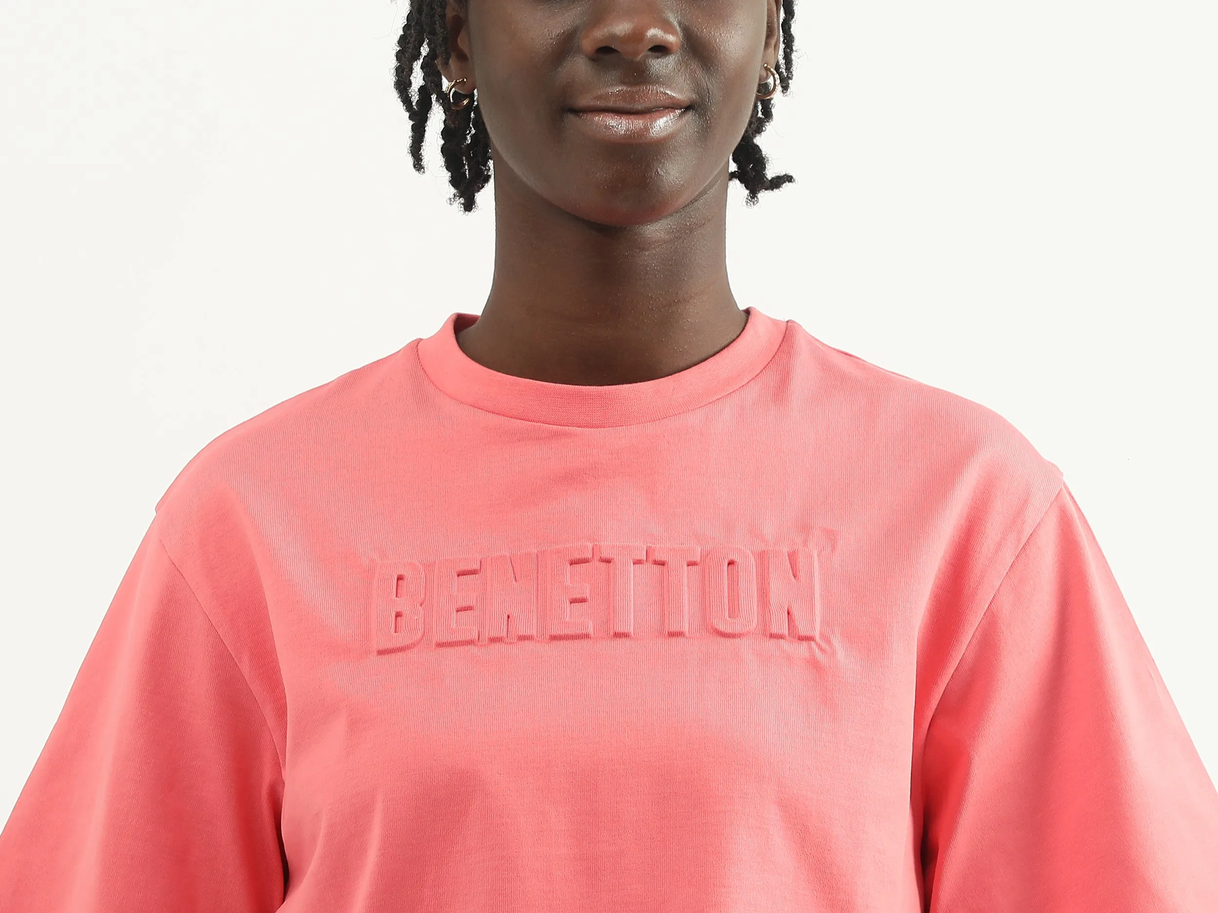 Women Embossed Round Neck T-shirt