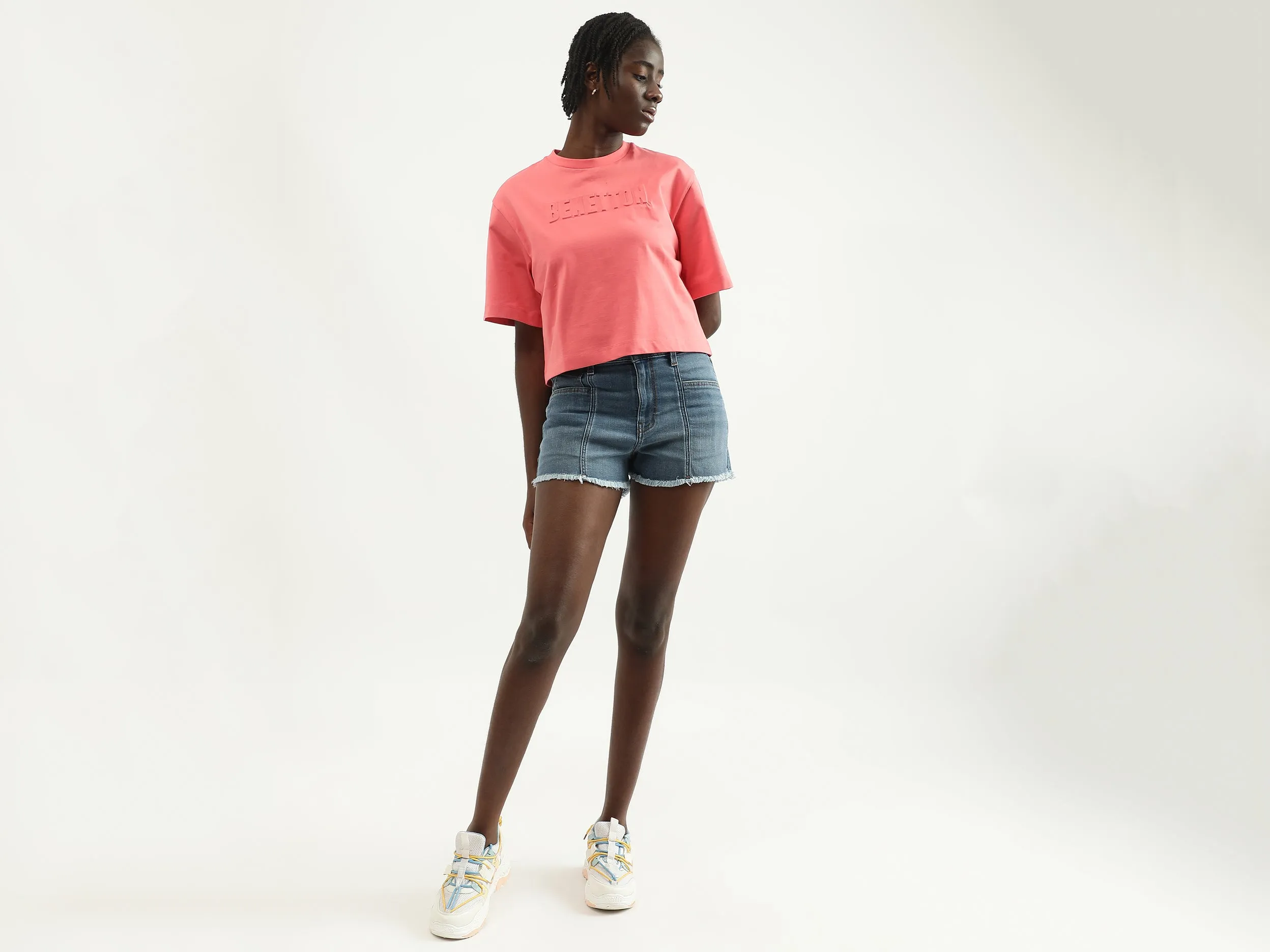 Women Embossed Round Neck T-shirt
