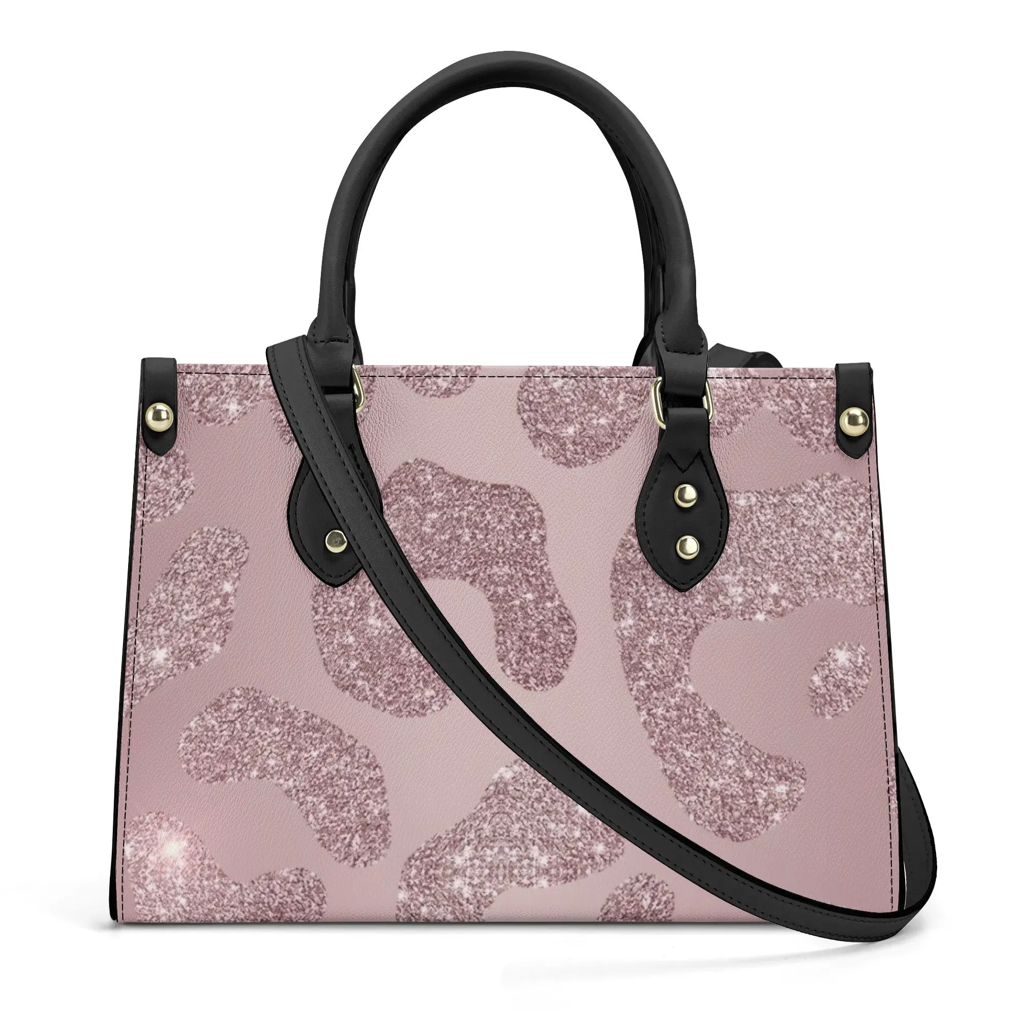 Women's Luxury Pink Glitter Leopard Print PU Leather Handbag With Shoulder Strap