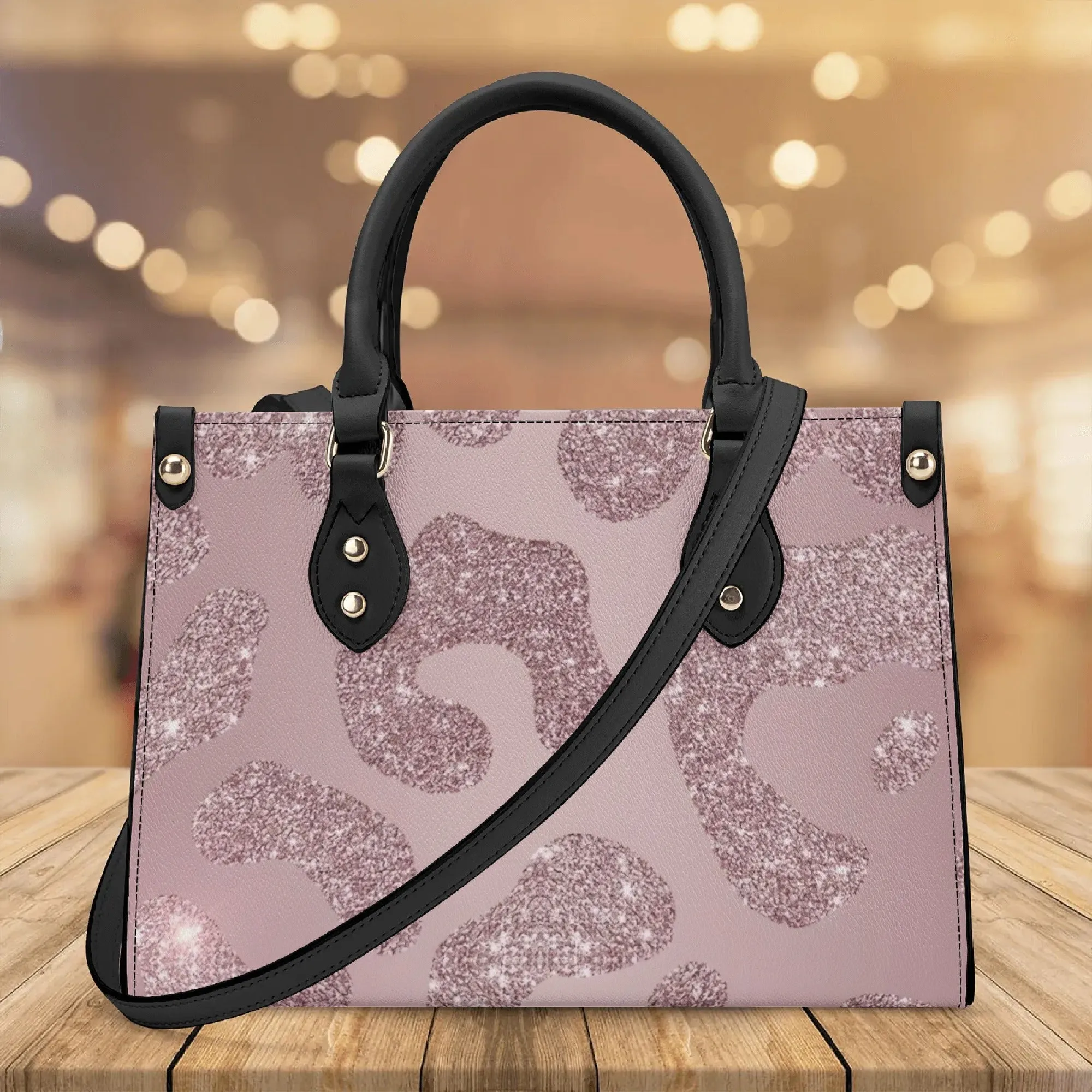 Women's Luxury Pink Glitter Leopard Print PU Leather Handbag With Shoulder Strap