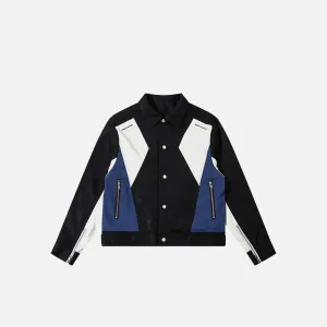 Y2K Retro Color Block PU Leather Jacket for All Seasons