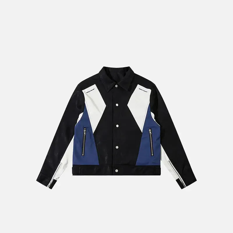 Y2K Retro Color Block PU Leather Jacket for All Seasons