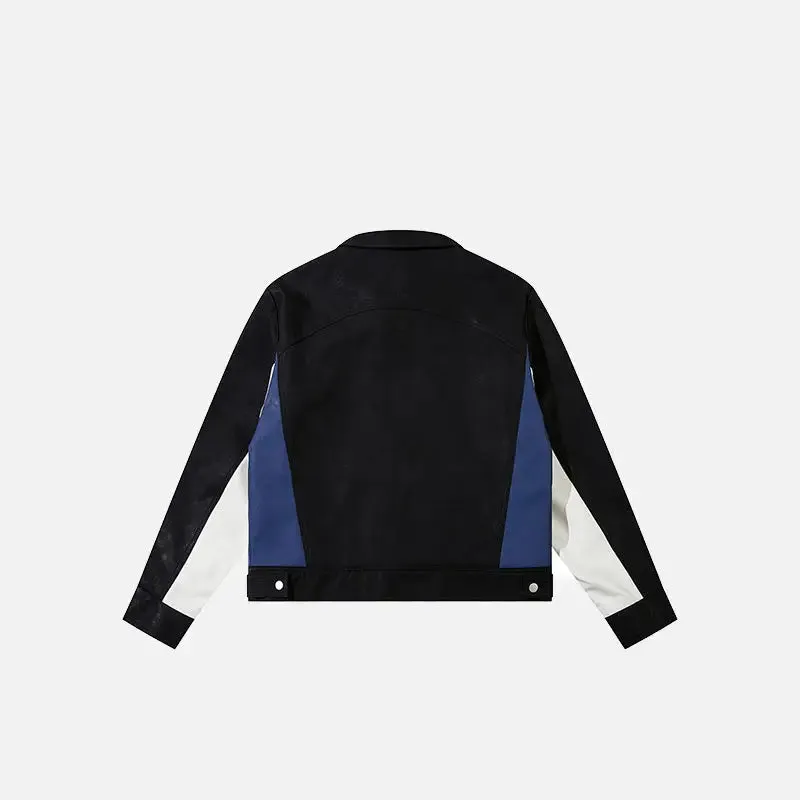 Y2K Retro Color Block PU Leather Jacket for All Seasons