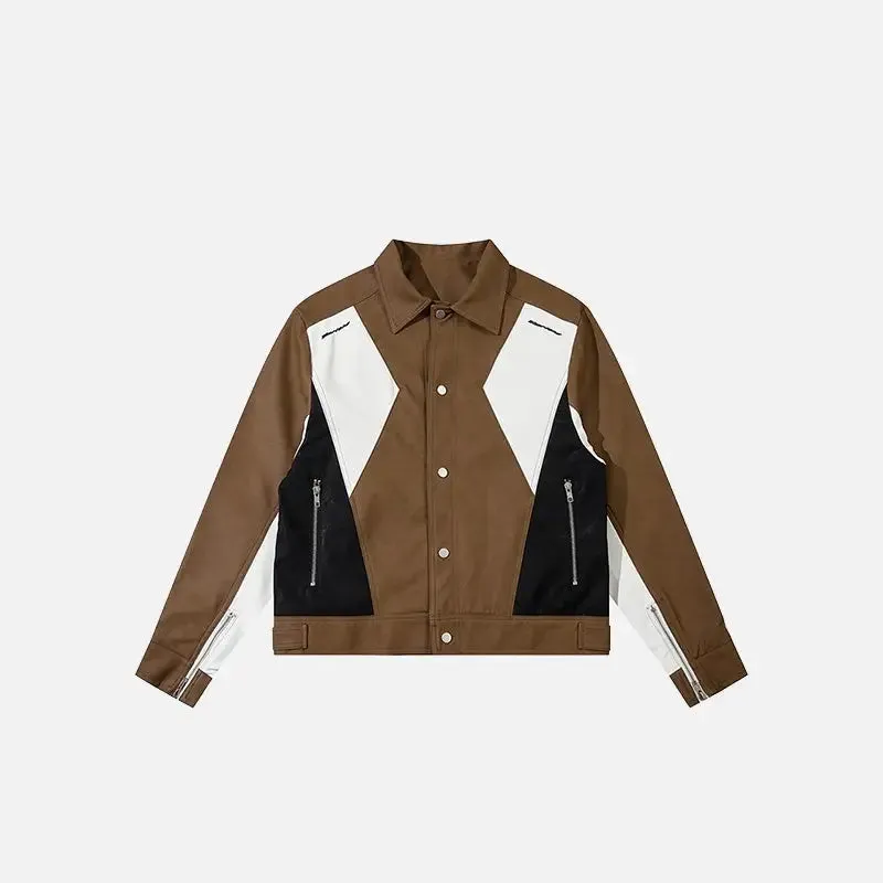 Y2K Retro Color Block PU Leather Jacket for All Seasons
