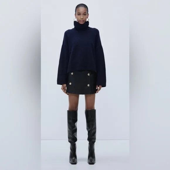 Zara Faux Leather Gold Button Skort
