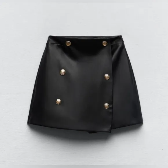Zara Faux Leather Gold Button Skort